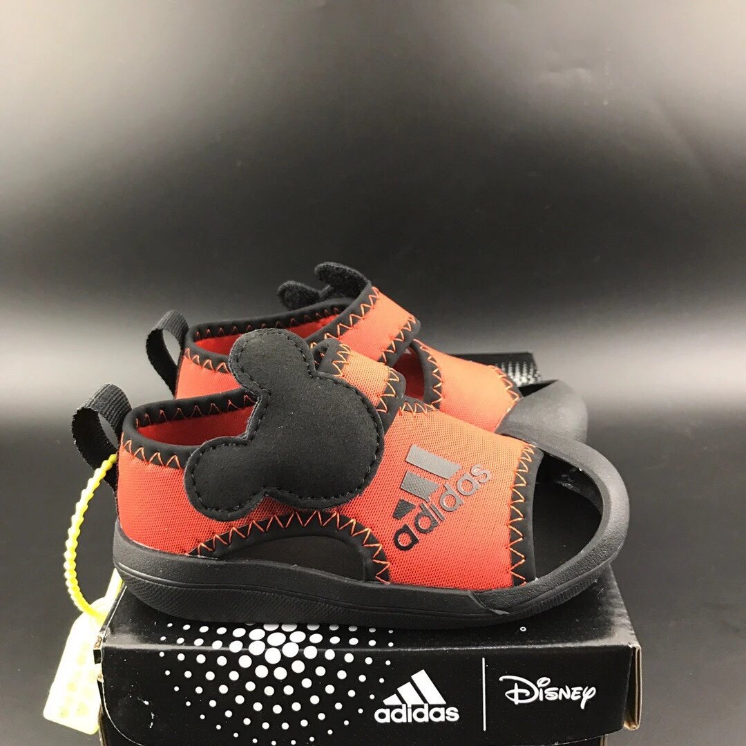Adidas Sandals Black with White Stitching and Camo Insole - 11