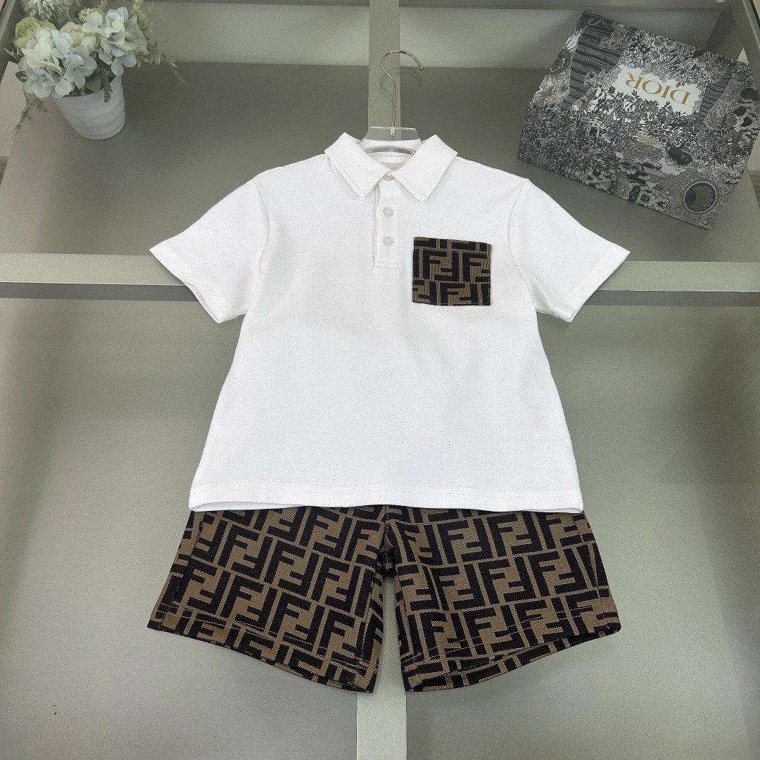 Kid Fendi White Polo and Shorts Set