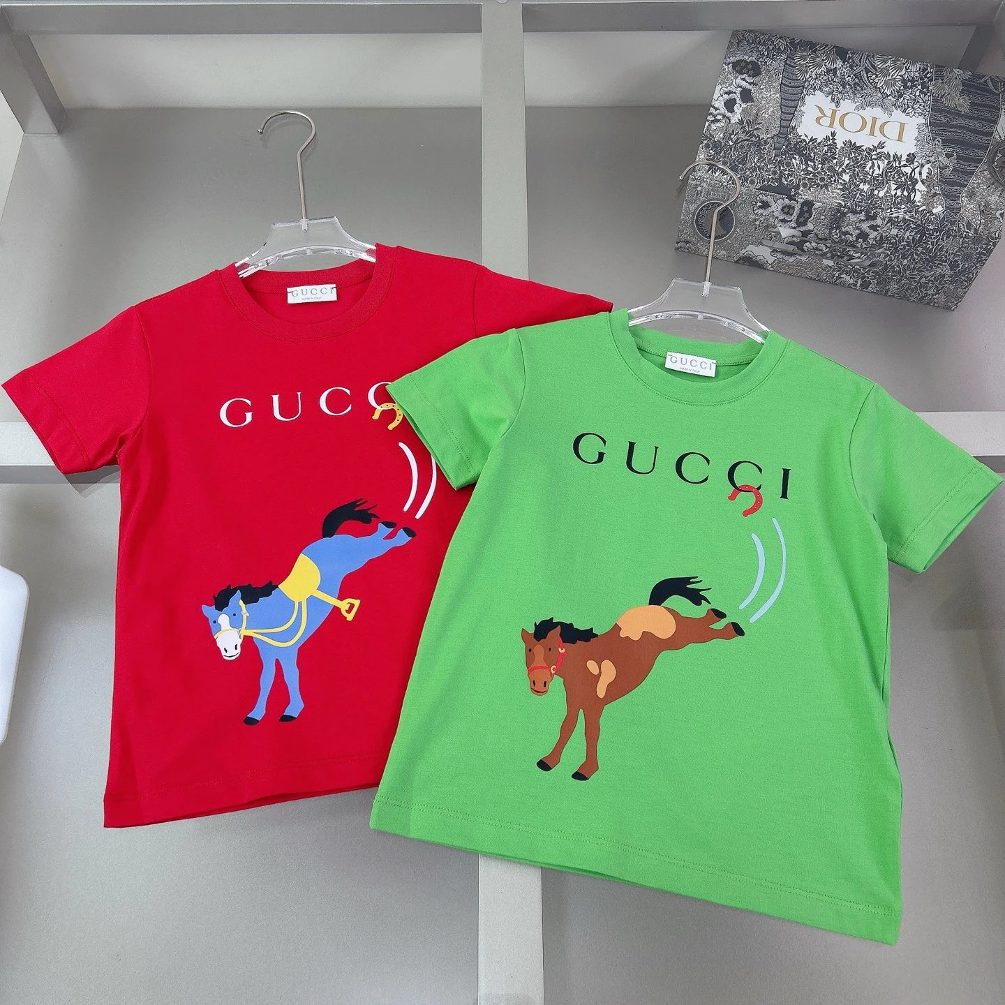 Kid Gucci Red and Green Short Sleeve T-Shirts