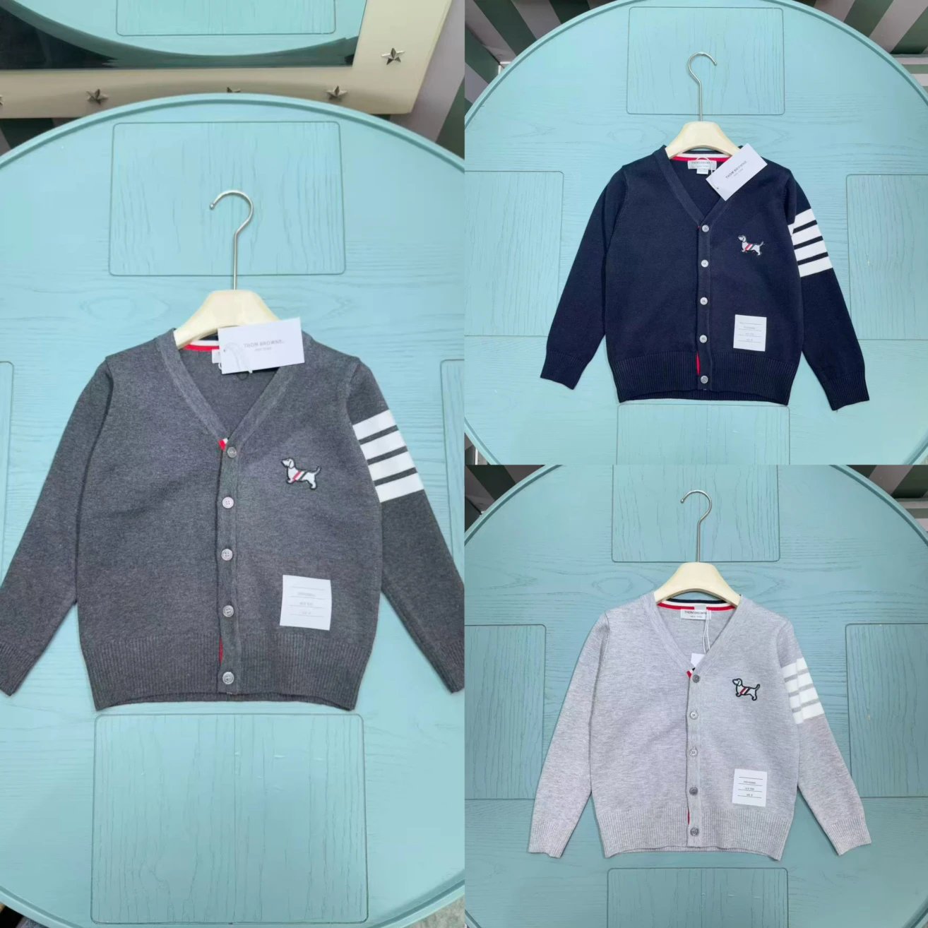 Thom Browne Dog Embroidery V-Neck Cardigan Gray - 2