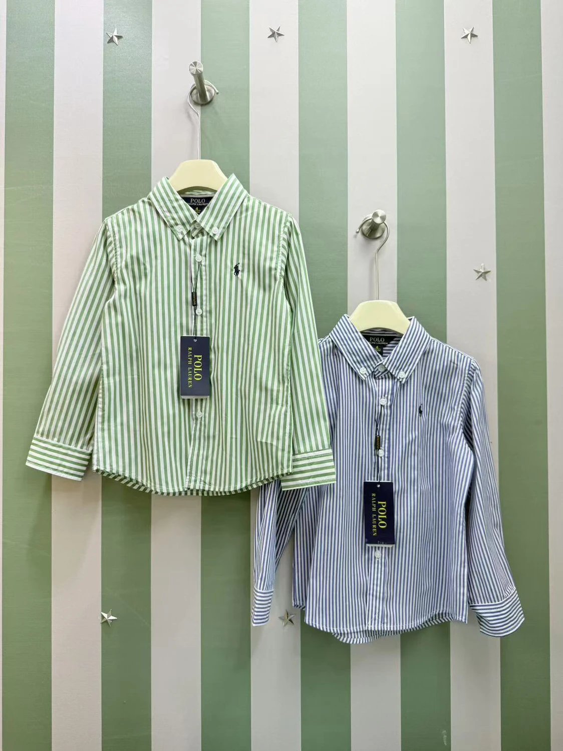 Kid Ralph Lauren Green and Blue Striped Long Sleeve Shirts