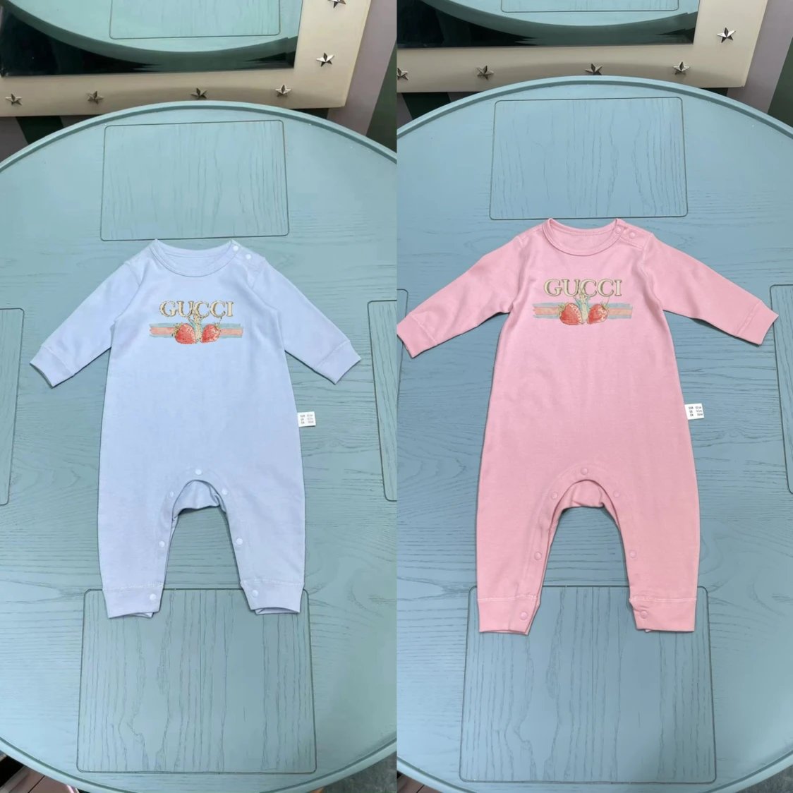 Kid Gucci Blue and Pink Long Sleeve Rompers