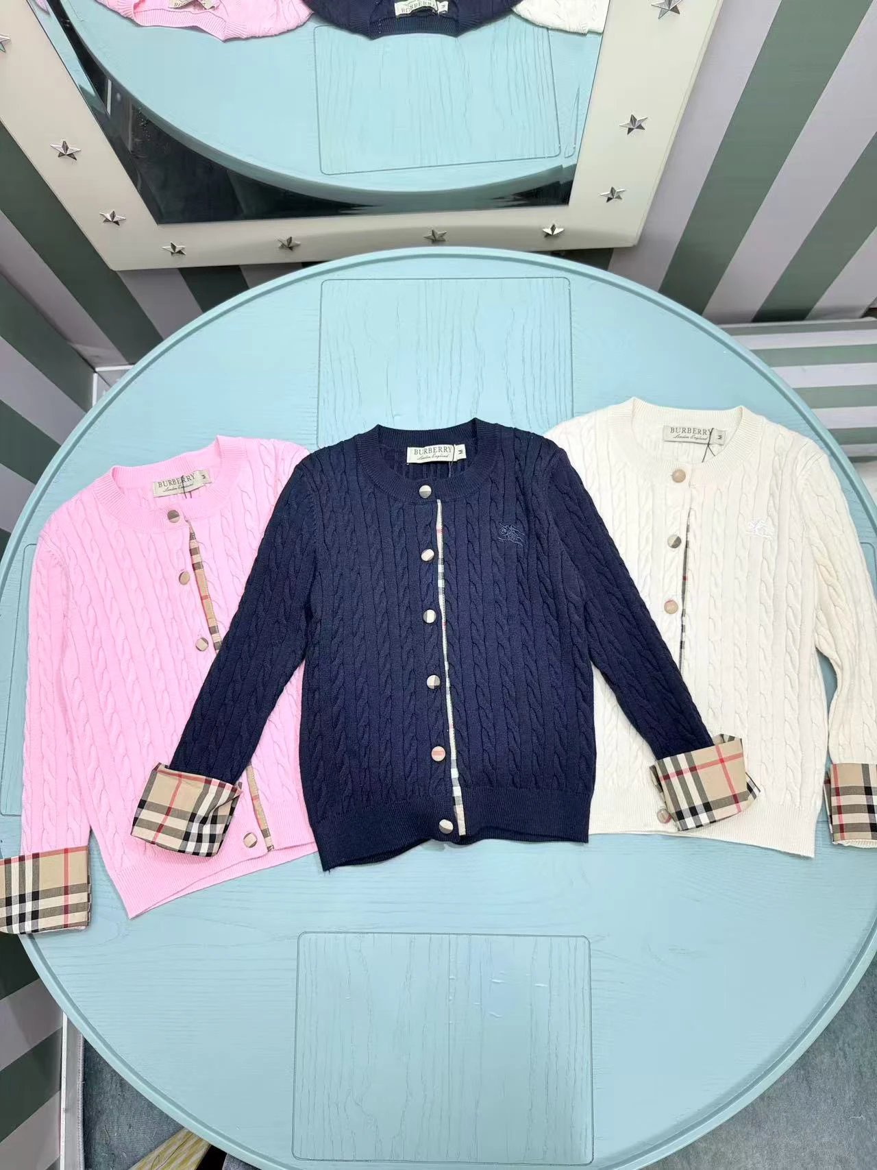 Kid Burberry Pink Cable Knit Cardigan