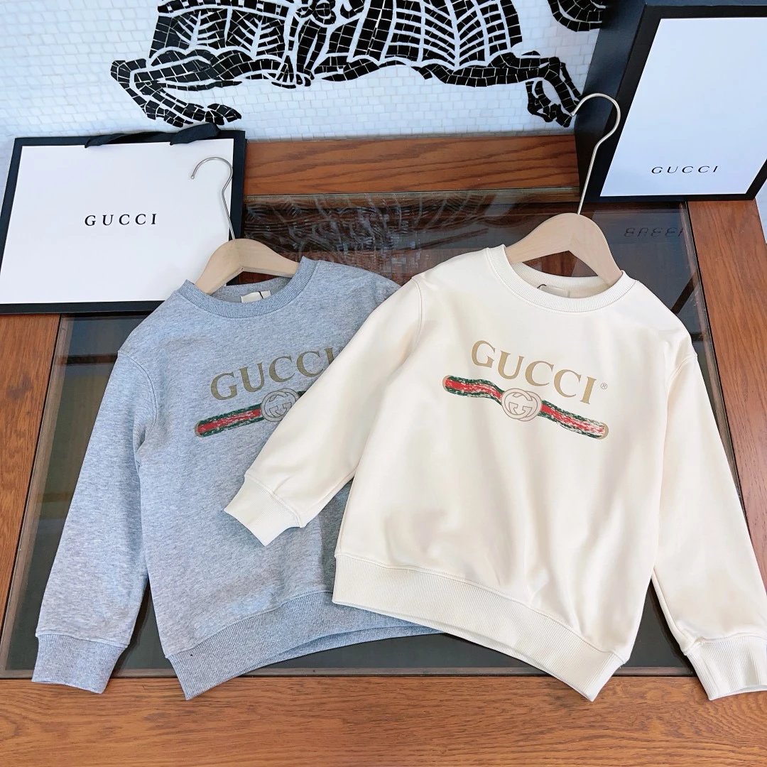 Kid Gucci Grey and Cream Long Sleeve Sweatshirts