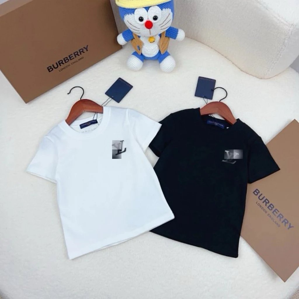 Kid Louis Vuitton White and Black Short Sleeve T-Shirts