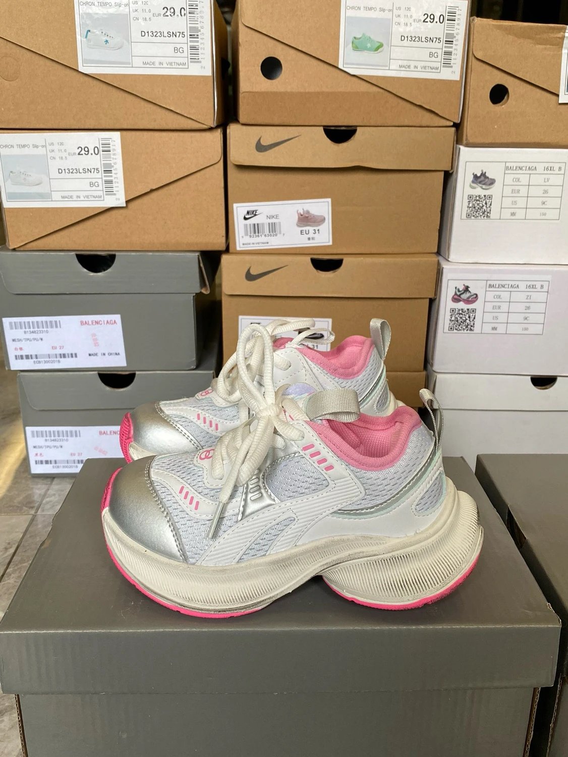 Balenciaga Track Sneakers Silver Pink Chunky Sneakers - 16