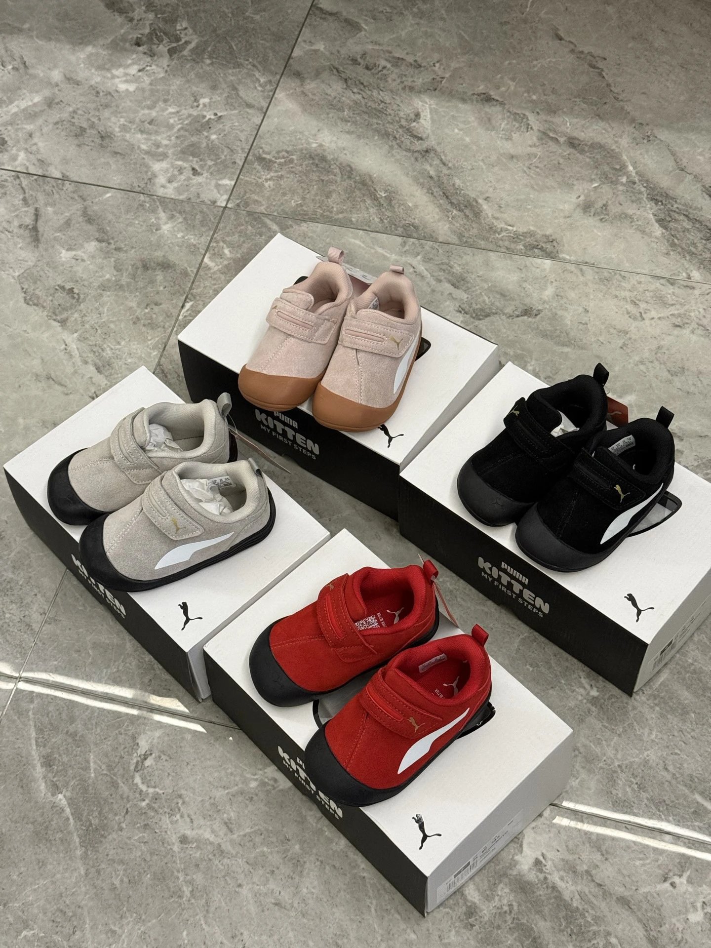 Kid Puma Kitten Toddler Sneakers in Red, Grey, and Black