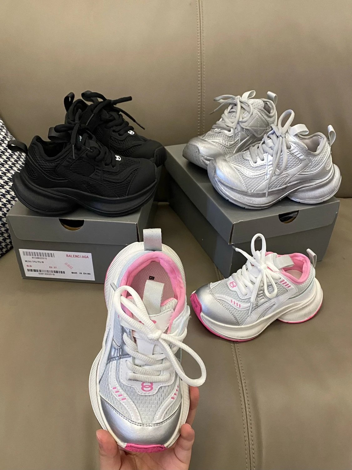 Balenciaga Track Sneakers Silver Pink Chunky Sneakers - 3