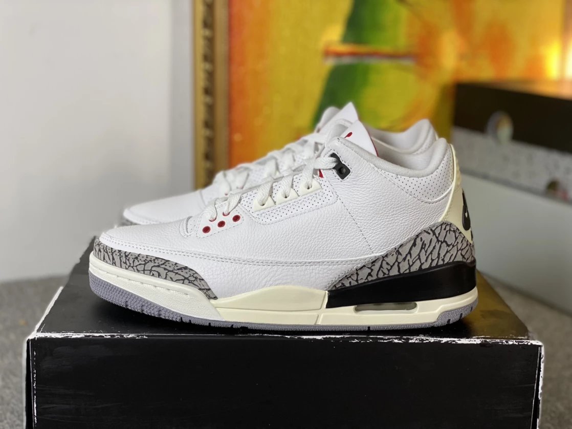 Top and original version Air Jordan 3 white manuscript, white cement ...