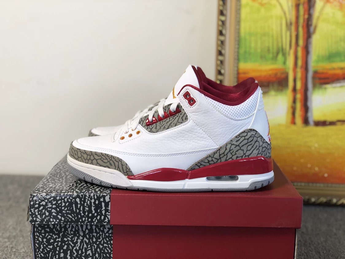 Air Jordan 3 Retro White Cement University Red Sneakers Basketball Shoes