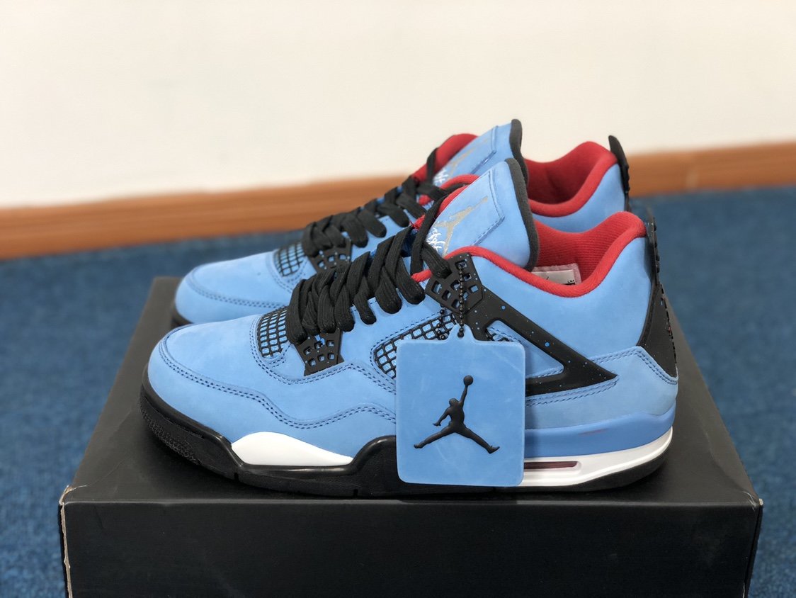 Steal Deal! Authentic Air Jordan 4 x Travis Scott AJ4 TS Blue Suede Men's Basketball Shoes - Original Box