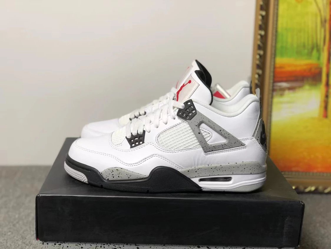 Top pure original version Air Jordan 4 AJ4 white cement top layer leather picture detail shot