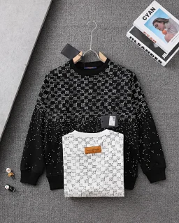 thumbnail for The tripod version of the checkerboard checkerboard small airplane print full print couple crew neck terry sweatshirt