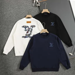 thumbnail for The top-level version of the flocked embroidered crew neck sweatshirt on the front chest is embroidered with the embroidered brand LOGO and the back is embroidered with large flocked patches