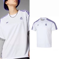 Adidas Men's Real ICON JSY Classic Logo Retro Real Madrid Fan Edition Football Suit Football Training Kit Sports Casual Short Sleeve T-shirt JF2581