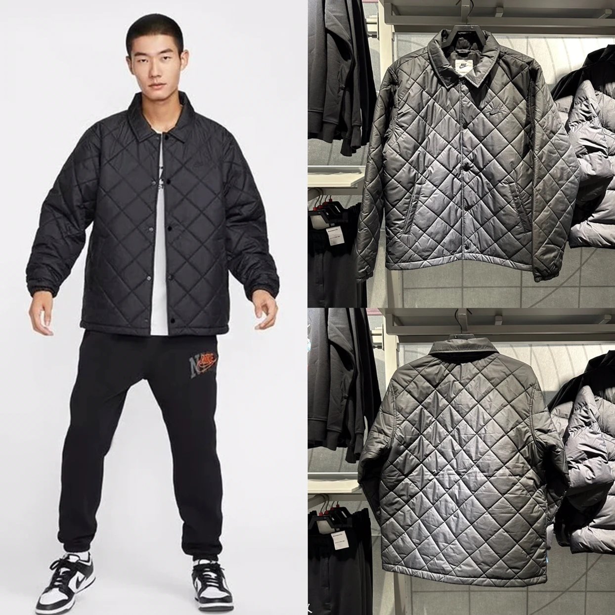 耐克Nike Therma-FIT 25SS秋冬 经典刺绣小标Logo翻领格子男子拒水轻便型保暖运动休闲日常百搭夹克棉服外套FZ0635-010