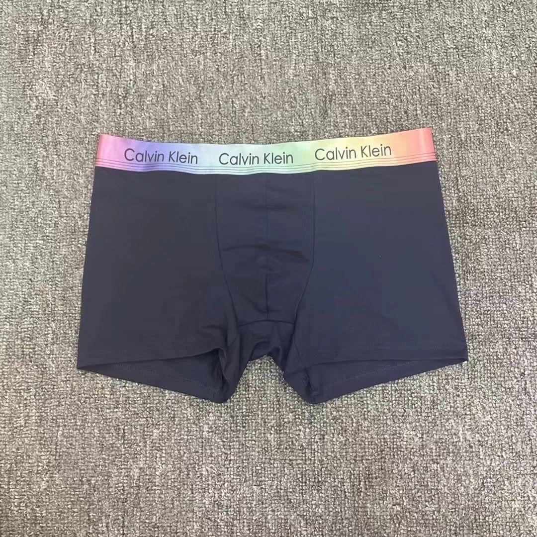 Calvin Klein Underwear Men's boxer briefs with rainbow logo waistband — navy blue
