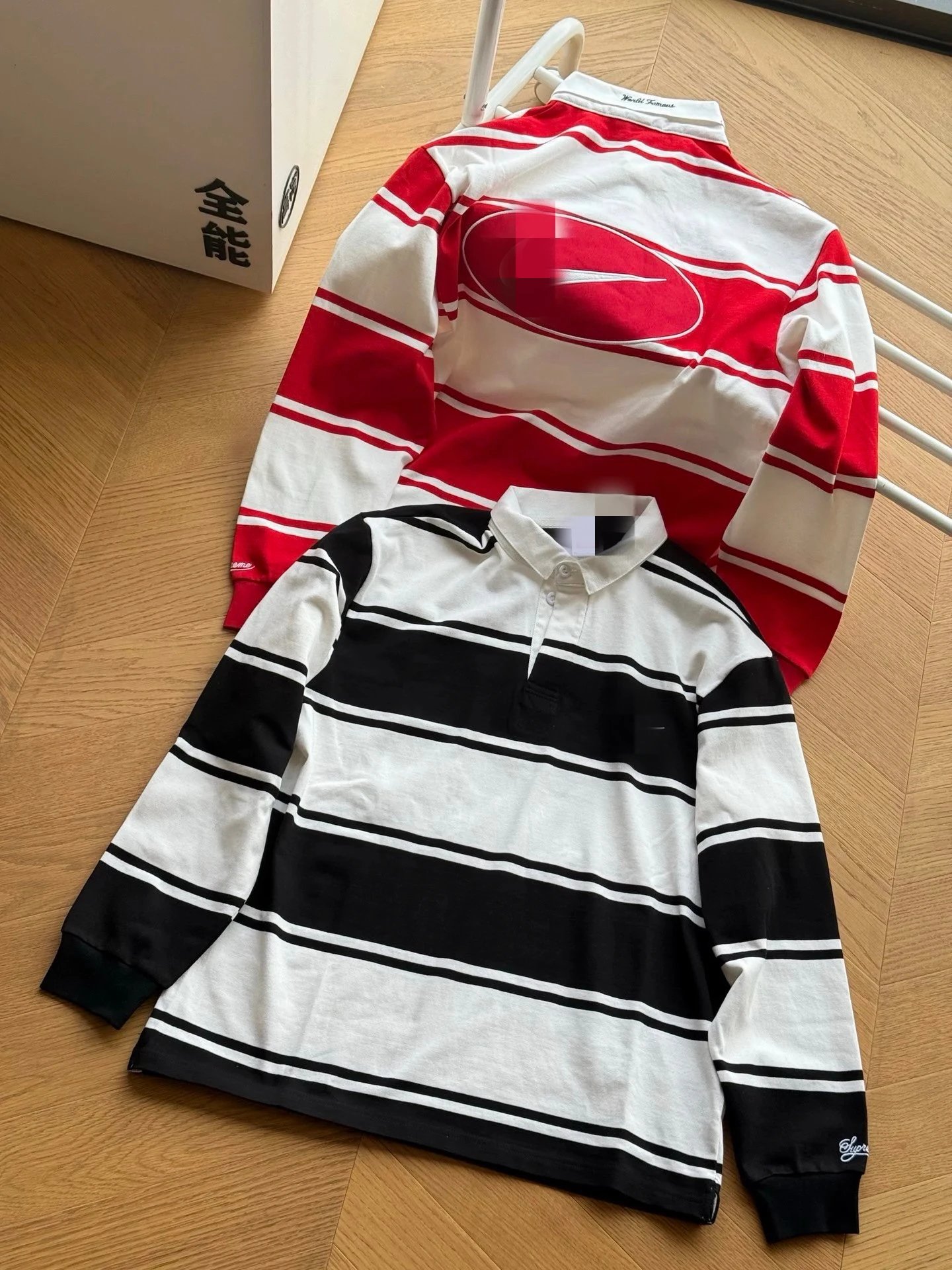 Sup me x N k collaboration series SS25 logo striped comfortable long sleeved Polo shirt 🇷🇺 unisex