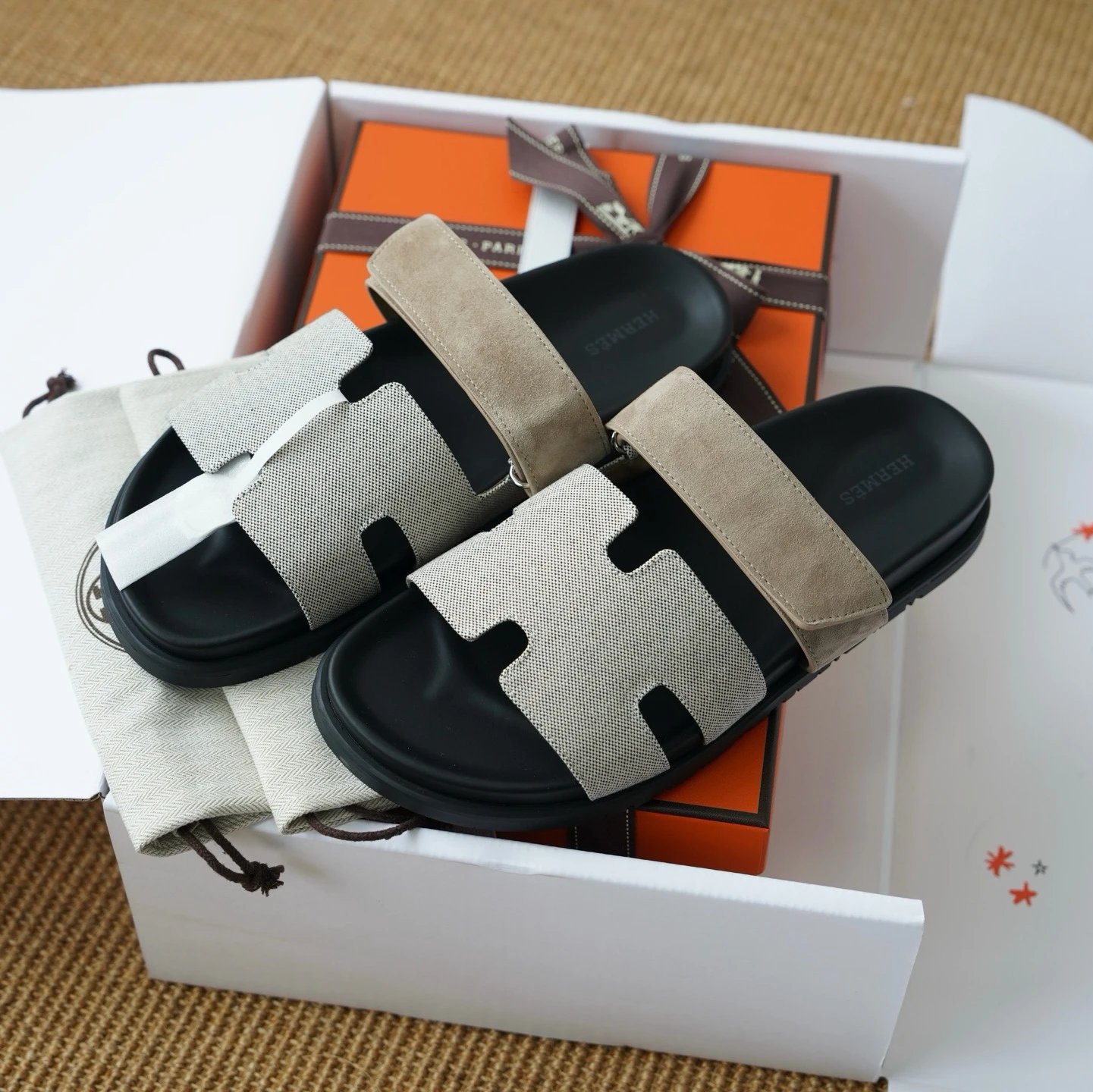Hermès Chypre Toile H Suede Beige Black