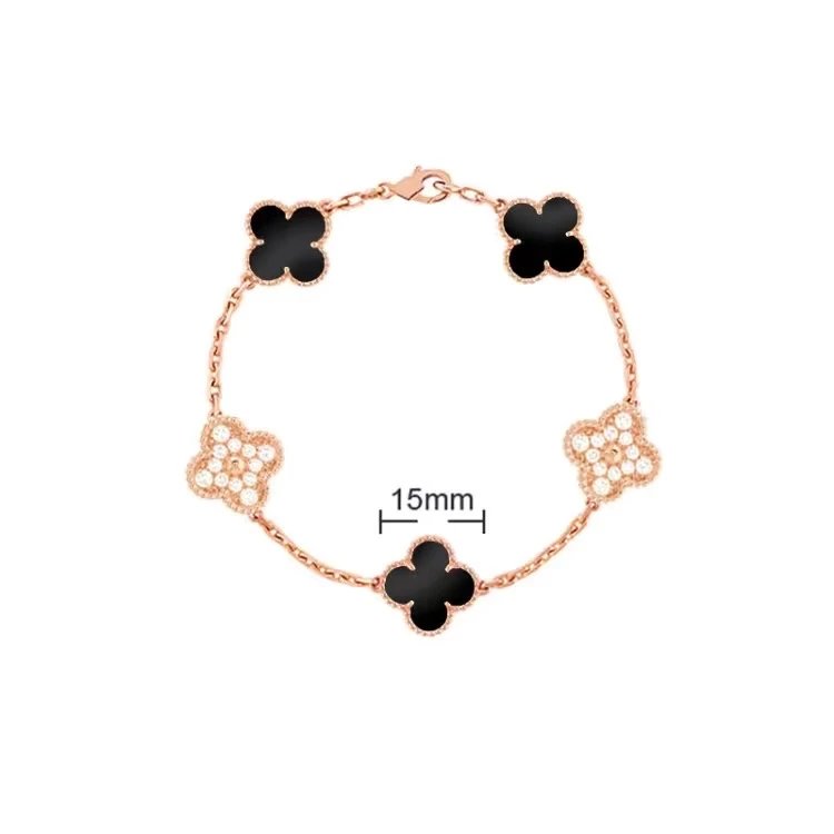 Van Cleef & Arpels Alhambra Motif Bracelet Rose Gold Black Onyx and Diamonds - 1
