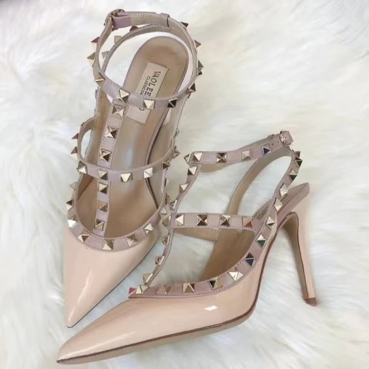 Valentino Rockstud Strappy Pointed-Toe Stilettos White - 6