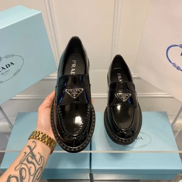 Prada Triangle Logo Loafers White Casual Shoes - 5