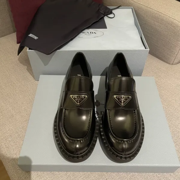 Prada Triangle Logo Loafers White Casual Shoes - 7