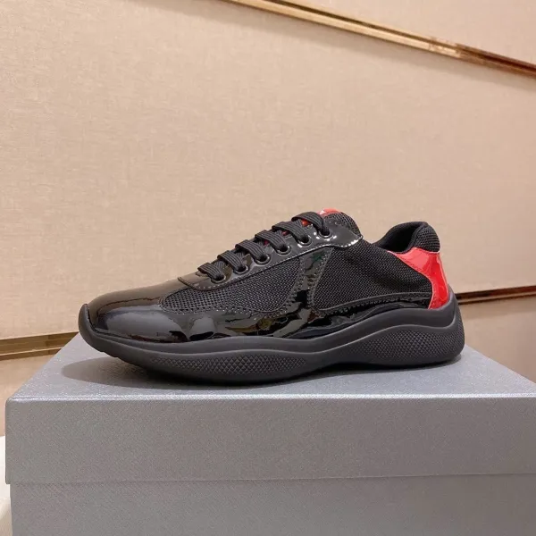 Prada Linea Rossa Nylon and Patent Leather Sneakers Black Red - 1