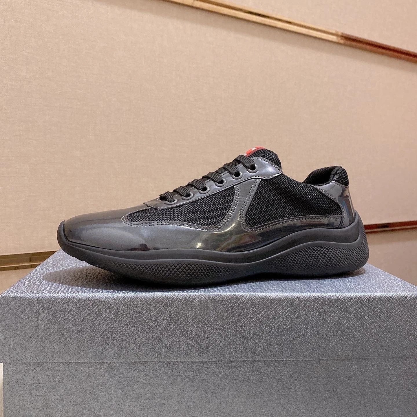 Prada Linea Rossa Nylon and Patent Leather Sneakers Black - 1