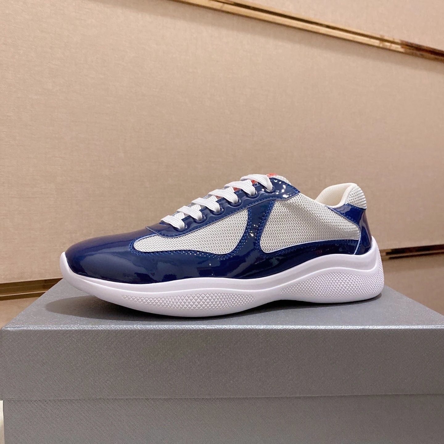 Prada Linea Rossa Nylon and Patent Leather Sneakers Navy Blue - 1