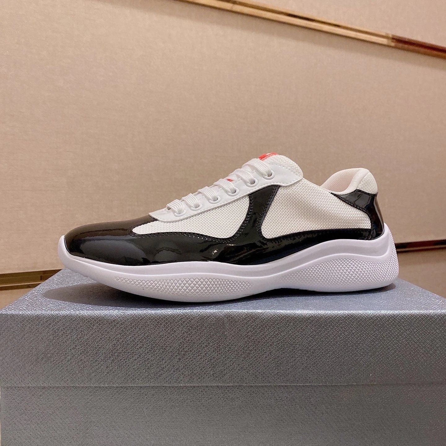 Prada Linea Rossa Nylon and Patent Leather Sneakers White/Black - 1