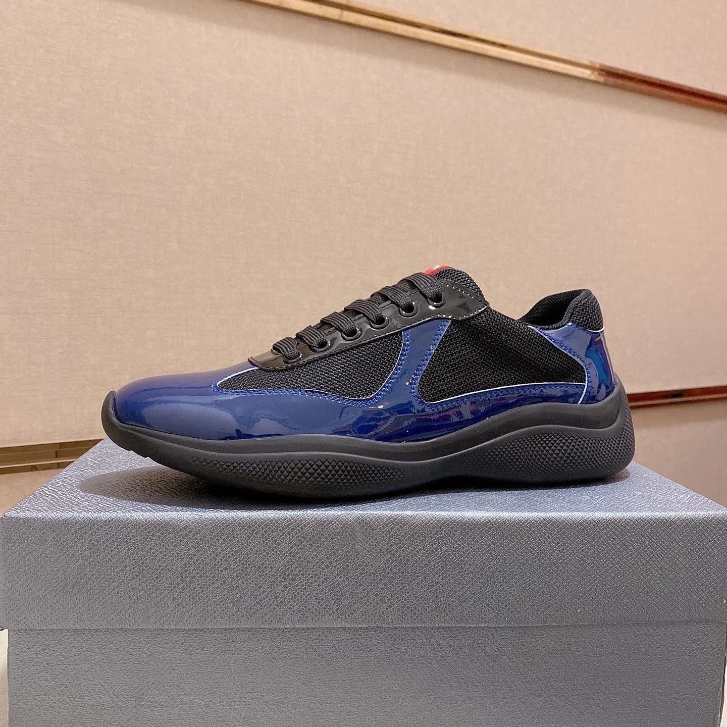 Prada Linea Rossa Nylon and Patent Leather Sneakers Blue/Black - 1