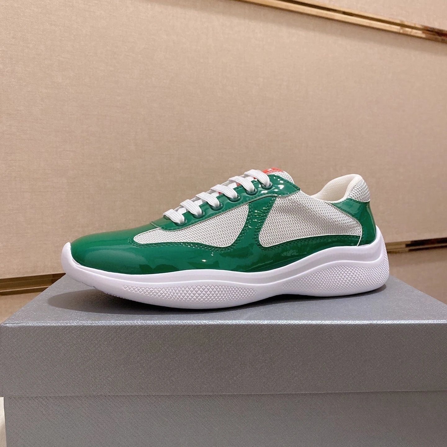 Prada Linea Rossa Nylon and Patent Leather Sneakers Green/White - 1