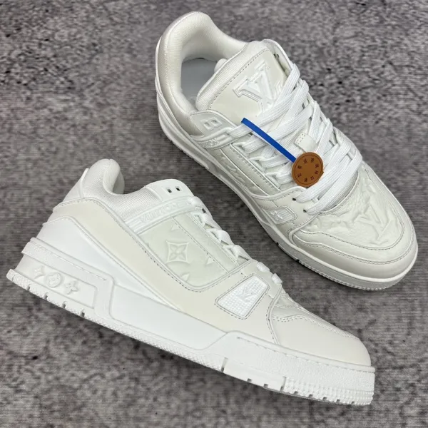 Louis Vuitton Trainer White Monogram Embossed Sneakers - 1