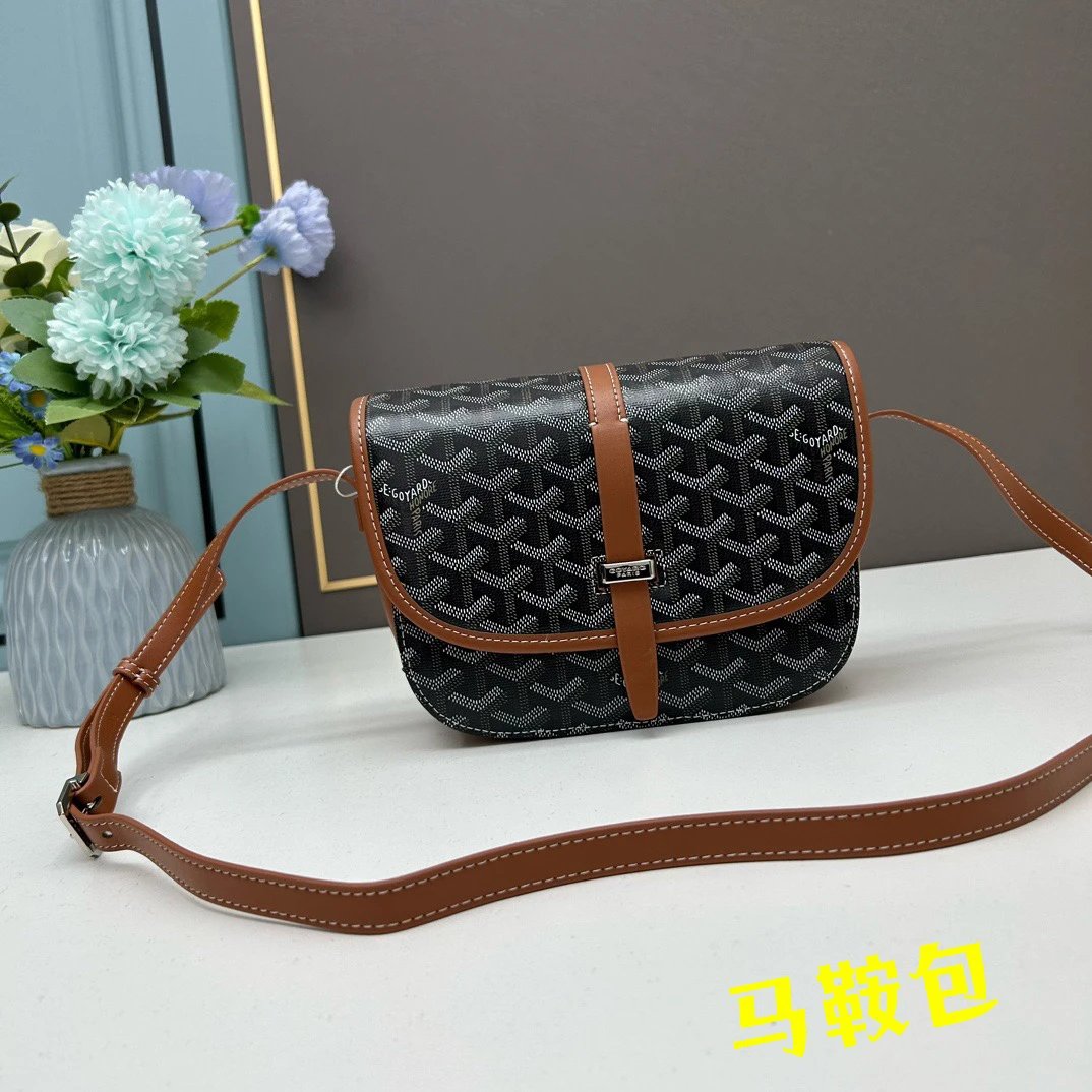Goyard Saint-Louis PM Black and Tan Crossbody Saddle Bag - 11