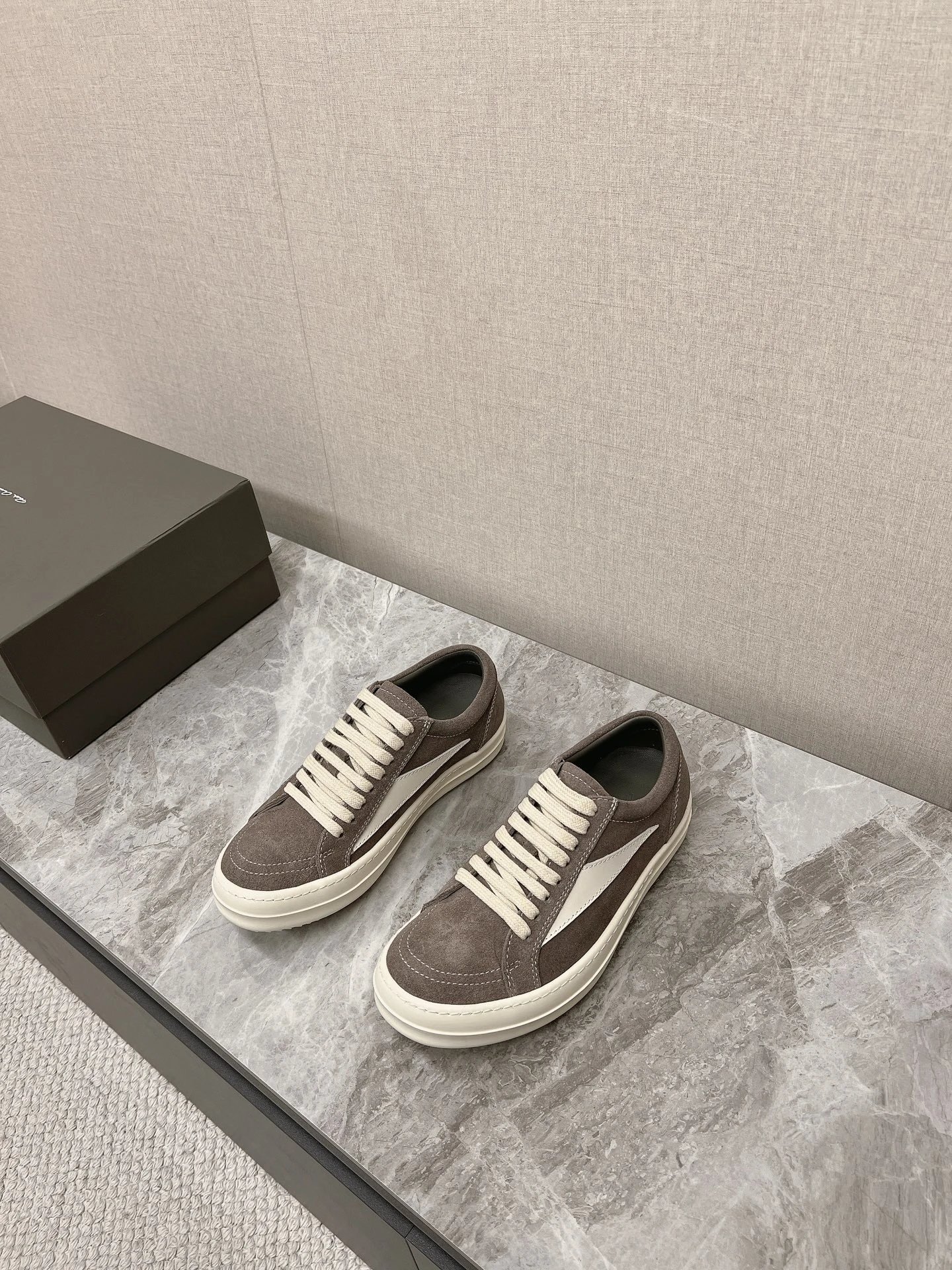 Brown Suede Low Top White Lace Casual Sneakers