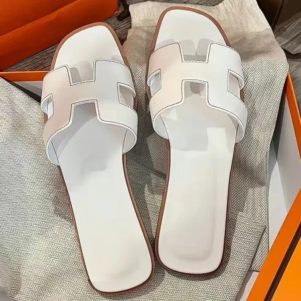 Hermès Oran Slide White Leather Sandals - 1