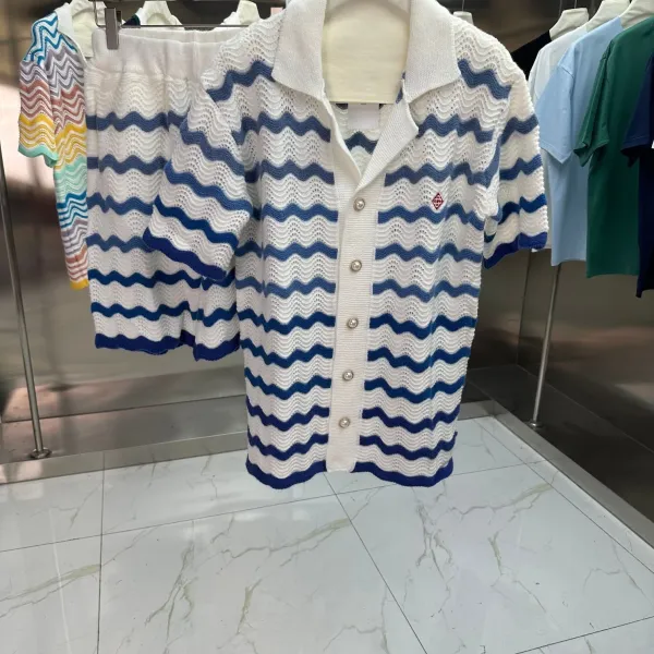 Missoni Zigzag Knit Polo Cardigan in Navy and White - 6