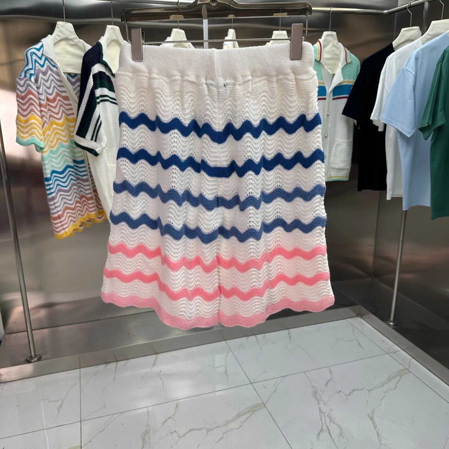 Missoni Zigzag Knit Polo Cardigan in Navy and White - 8
