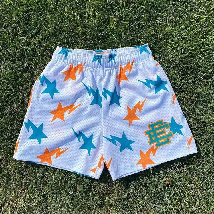 MSCHF Star Print Mesh Shorts Red - 6