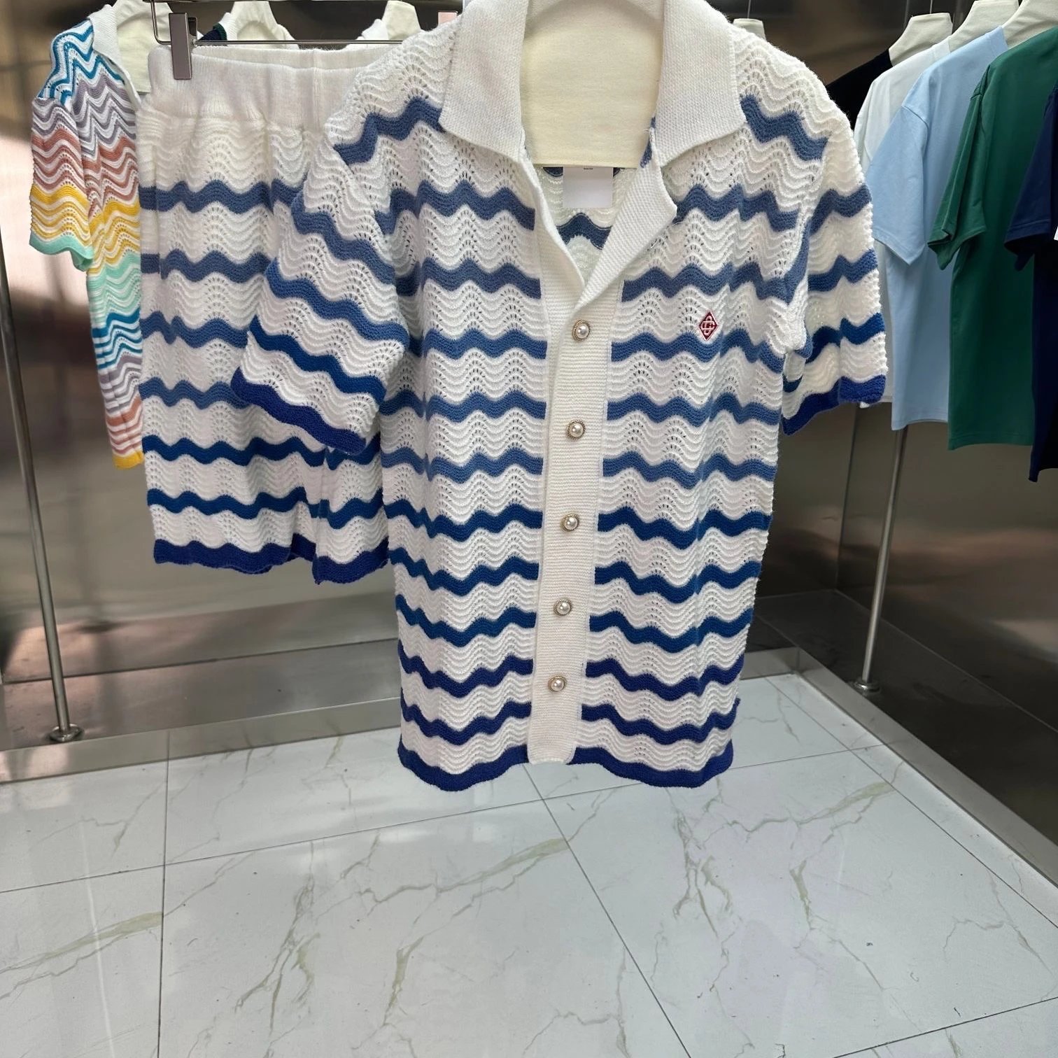 Missoni Zigzag Knit Polo Cardigan in Navy and White - 1