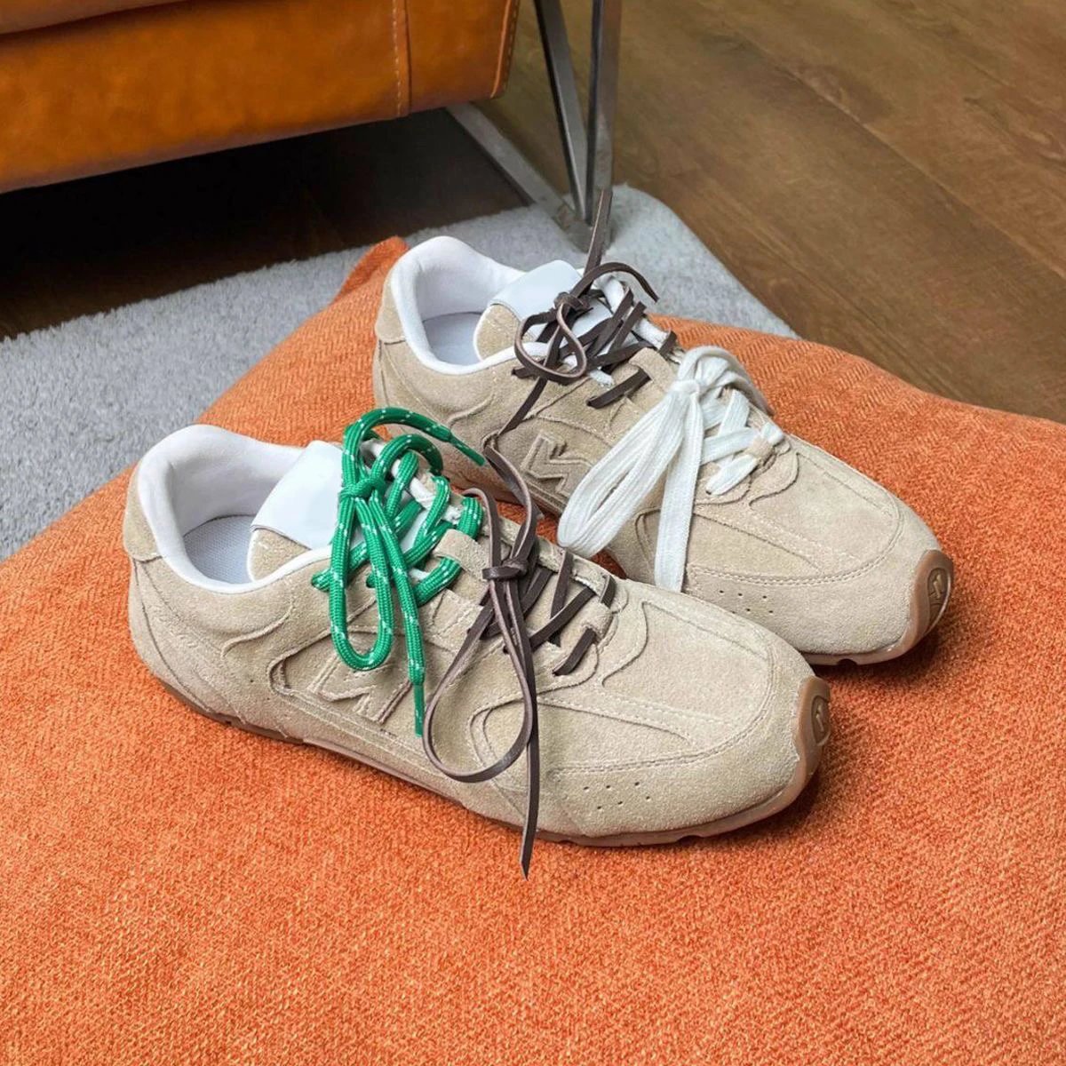 New Balance x Miu Miu 530 SL Suede Sneakers Ecru