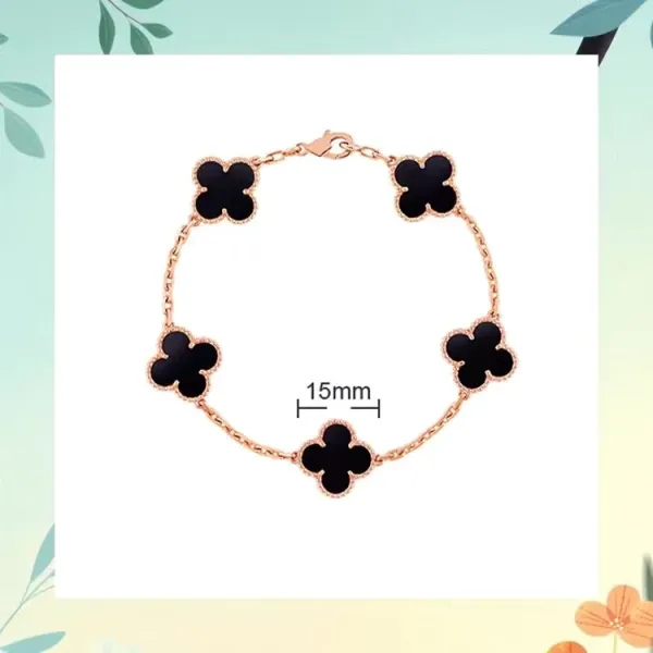 Van Cleef & Arpels Alhambra Four-Leaf Clover Black Onyx Rose Gold Bracelet - 1