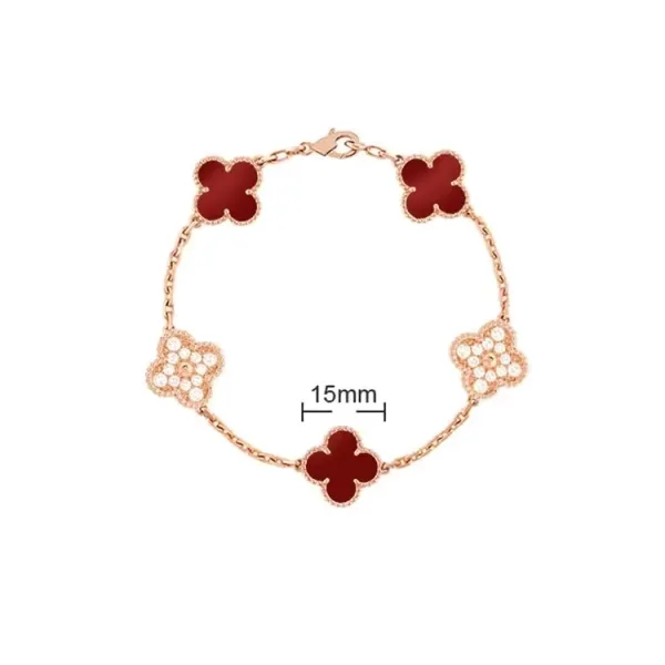Van Cleef & Arpels Alhambra Five Motifs Bracelet Rose Gold Red Carnelian and Diamond - 1