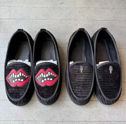 thumbnail for Exculsive chrome hearts Matty Boy Chomper Patch Heavy Cord House Slippers Sword Dagger Red Lip Loafers