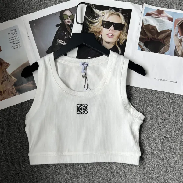Loewe Anagram Ribbed Cropped Tank Top White Vest Top - 9