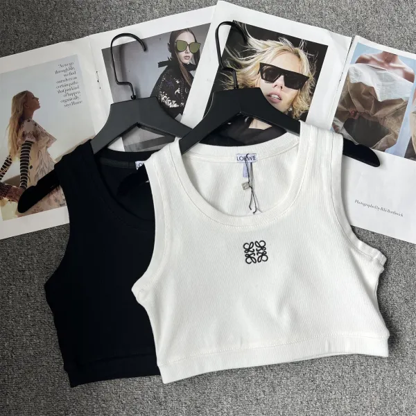 Loewe Anagram Ribbed Cropped Tank Top White Vest Top - 5