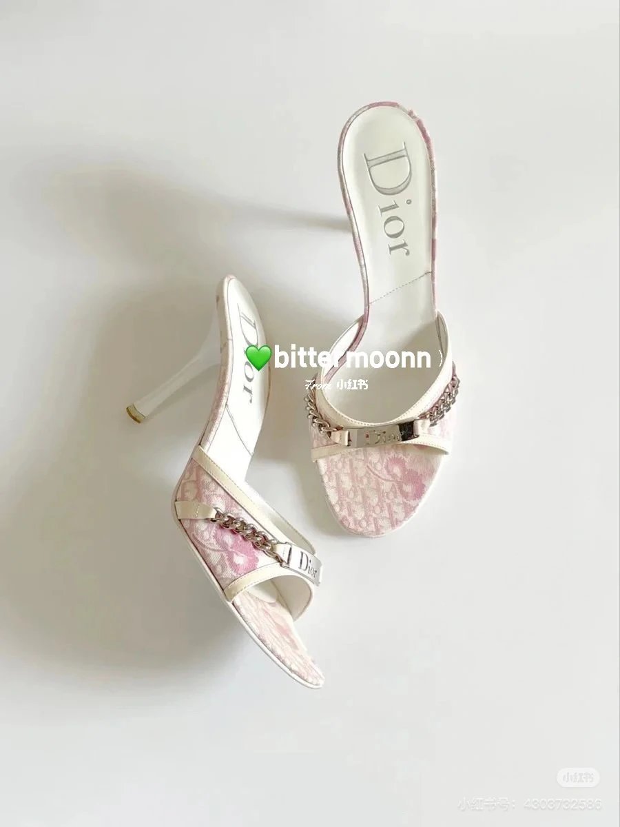 Dio1 迪奥 25ss春夏新款中古风链条高跟凉拖鞋小猫跟 3