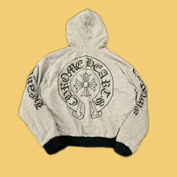thumbnail for C H Black and Grey Reversible Horseshoe Cross Scroll Si**er Buckle Zip Jacket Hoodie from Duck