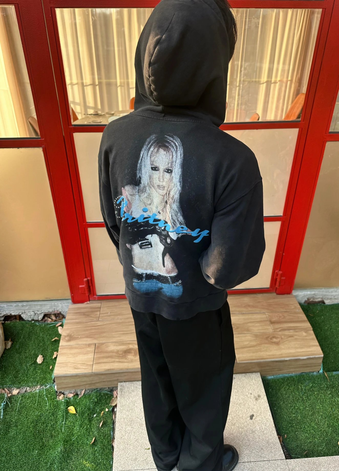 Produced by Keda Duck, Blcg SS26 Britney Spears collection art pattern rhinestone signature drawstring hooded zipper sweatshirt loose fit unisex black blue